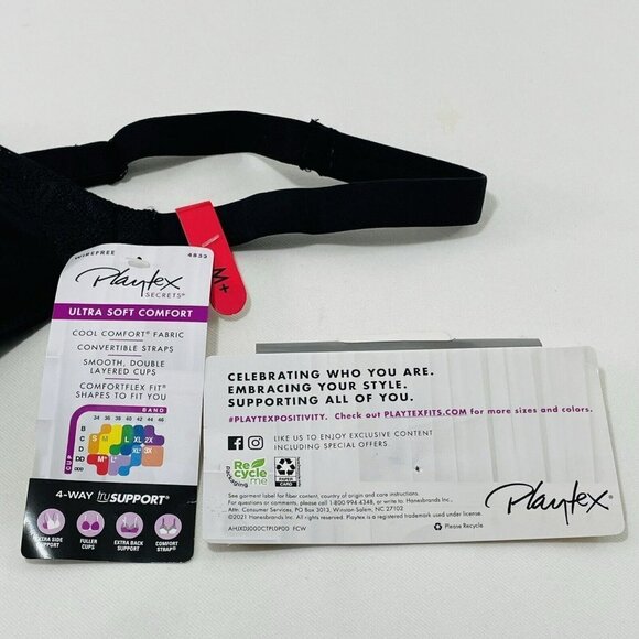 Playtex Bra Wireless Ultra Soft Wire Free Size M Black Comfort Full Coverage New - Picture 11 of 12